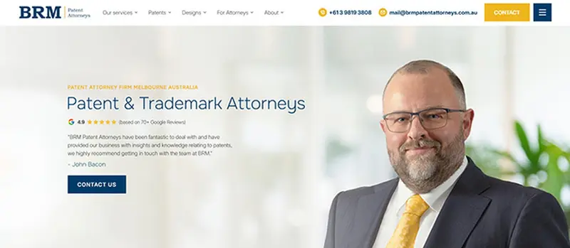 Homepage of the BRM Patent Attorneys website, a Melbourne patent and trademark attorney firm
